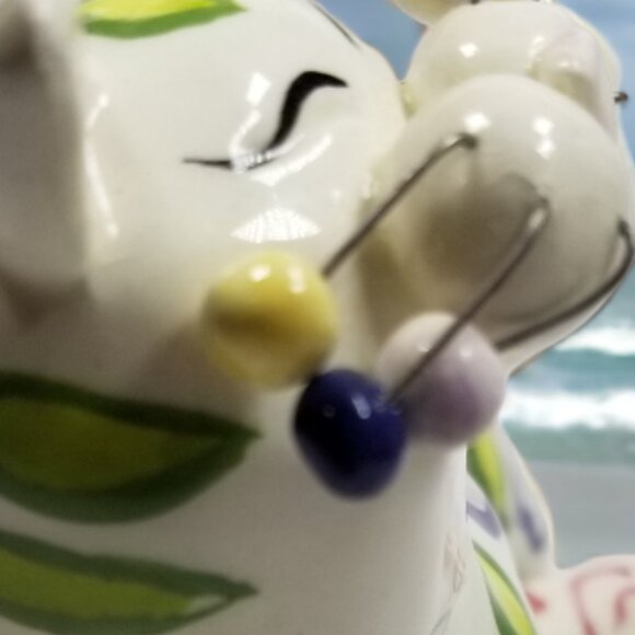 Whimsical White Cat Figure Colorful Swirls Signed By Amy LaCombe Annaco 2001 - Picture 9 of 13